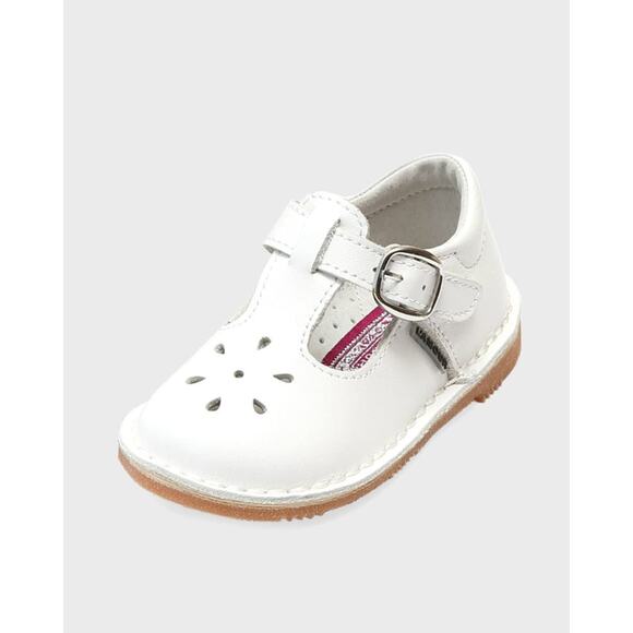 L'amour Joy Classic Leather Stitch T-Strap Maryjane- 5 Baby White